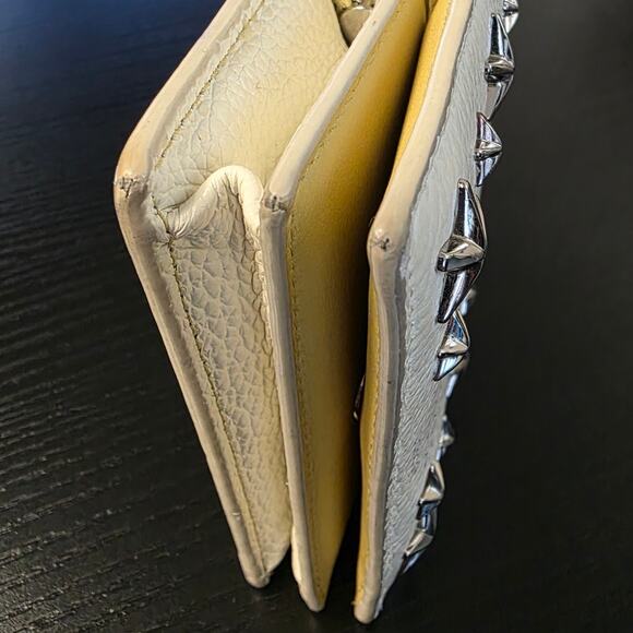 Jimmy Choo London Hanne Leather Cream Green Bifold Card Coin Wallet Silver Stars - Picture 5 of 15